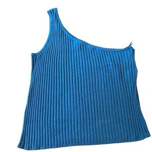 Ava & Viv shirt sleeveless one shoulder knit rubbed‎ blue 3x stretch NEW